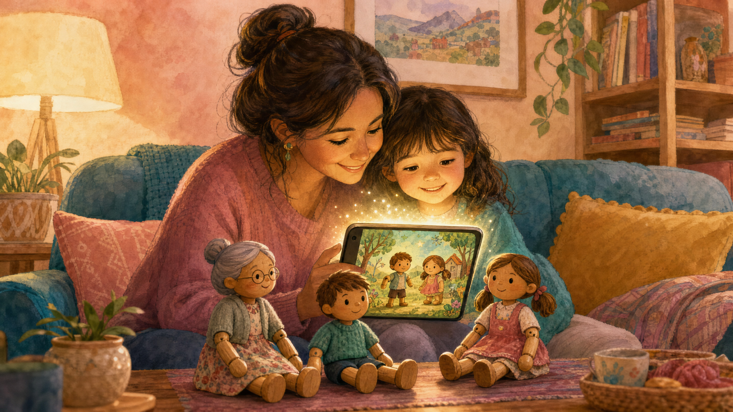 Familia usando Cuentos Aldea